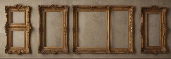 Wall Mural - Varied antique frames arranged on rich damask  ,  graphic,  aged