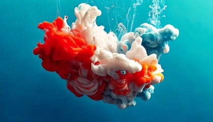 Wall Mural - generative ai illustration of mix of red white blue color paints with blended drops on fluid .