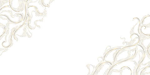 Aufkleber - Vector abstract gold line wave pattern, luxury elegant frame with organic fluid elements. Japanese soft cards, organic leaves, flow curve glitter, clouds
