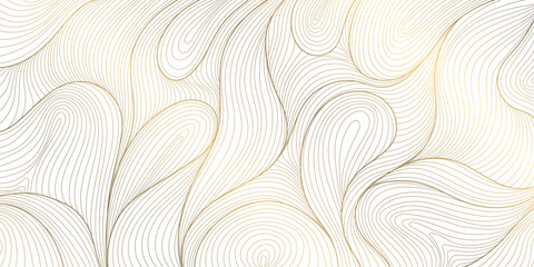 Aufkleber - Vector line gold on white wave abstract pattern. Luxury premium leaves design, curve ocean elegant ornament. Flow water background.