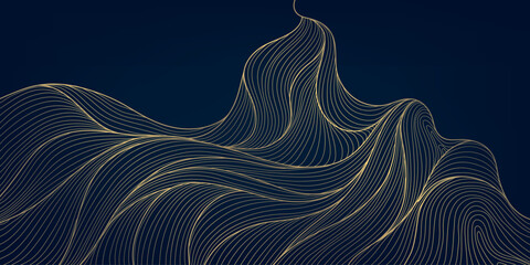 Wall Mural - vector abstract golden wave on dark backgrounds. thin line modern premium shape, premium curve glitt