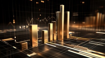 Aufkleber - A D bar chart with metallic, gradient bars rising from a financial graph, showing growth and progress, with a modern digital interface in the background