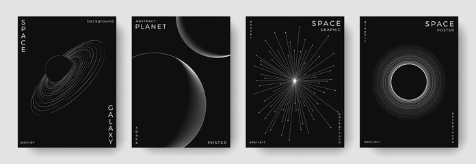 set of abstract space astronomy backgrounds. line art planet, galaxy, eclipse, black hole. science f