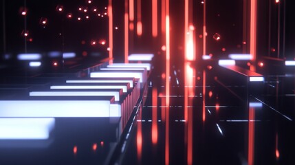 Aufkleber - A financial bar chart with translucent bars in ascending order, placed on a dark, sleek background with glowing data points floating around