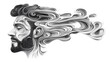 © RAT-GSJ - Intricate Black and White Illustration of a Man in Profile with Flowing Hair