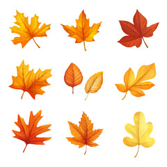 A Very Simple flat 2D icon of a Collection of autumn falling leaves isolated on a transparent background, vector, flat design, animation design, vector, simple flat 2D icon, minimalist, eps