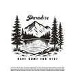 © purify - Vintage retro forest mountain view with beautiful lake vector