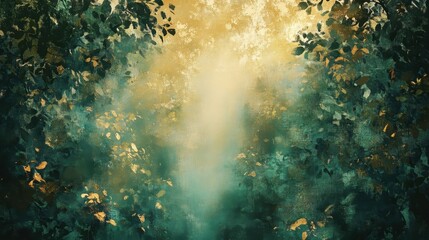Wall Mural - Wallpaper with golden light over green blur in canvas backdrop style