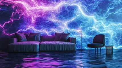 Wall Mural - wallpaper with neon veins in rippling liquid surreal backdrop