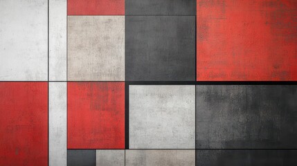 Wall Mural - Crimson grid layout on light concrete for Bauhaus wallpaper