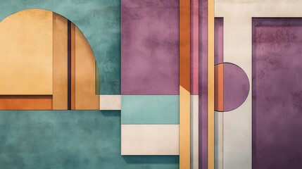 Wall Mural - Teal and lavender Bauhaus background with rhythmic geometry
