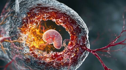 Poster - Exploring the dynamic interaction of blood vessels and kidneys in human biology digital art close-up scientific concept
