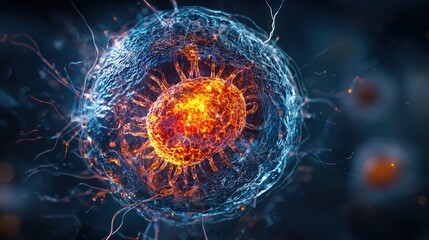 Poster - Virus structure and behavior laboratory scientific illustration digital art close-up microbiology concept