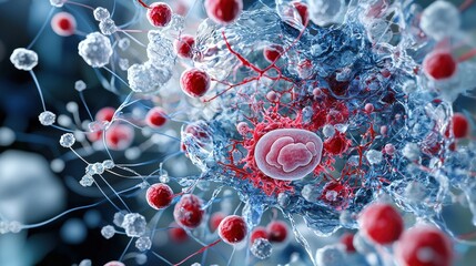 Poster - Microscopic study of cellular structures laboratory 3d render scientific research close-up biology insights