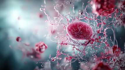 Poster - Dynamic cellular reactions microbiology lab digital art scientific environment close-up view life processes
