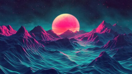 Wall Mural - Midnight vaporwave wallpaper with hot pink iridescent flow