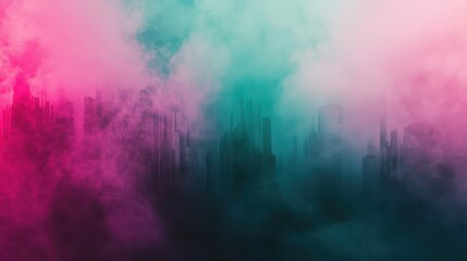 Wall Mural - Misty green fuchsia lights scatter on cinematic cyberpunk style