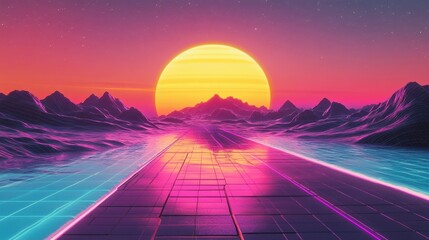 Wall Mural - canvas-textured synthwave wallpaper with glowing liquid colors