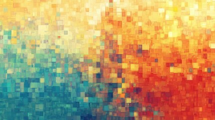 Wall Mural - Woven texture background with warm pixel mosaic patterns