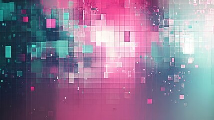 Wall Mural - Soft gradient pixel art with teal and pink on silk background