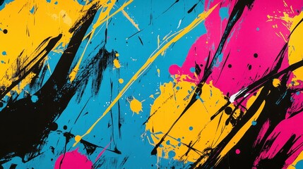 Wall Mural - Color splashes in pop style over high-energy satin wallpaper backdrop