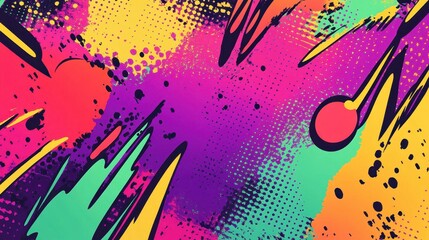 Wall Mural - Neon comic explosion in halftone style on pale wallpaper backdrop
