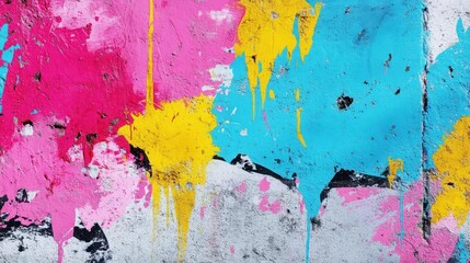Sticker - concrete texture with electric graffiti splashes on digital backdrop