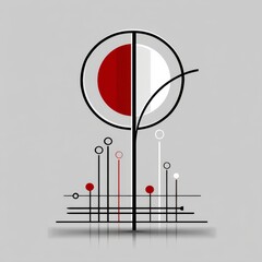 Aufkleber - Minimalist Abstract Composition: Geometric Elements in Red, White, and Black, Modern Art