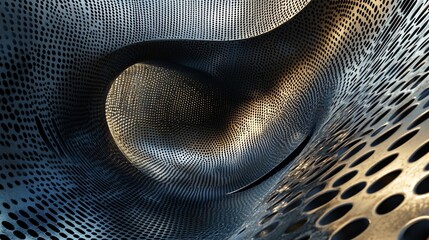 Poster - Abstract metallic structure with holes forming wavy pattern