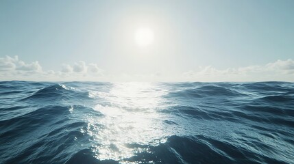 open ocean water with gentle waves under bright sunlight and cloudy sky