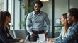 © K1drock - Afro American man, 30s, confidently discusses past mistake at team meeting, subtle vulnerability in eyes, atmosphere of trust and support.