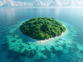 Wall Mural - lush tropical island surrounded by crystal clear azure waters