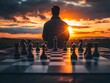 © Bussakon - Silhouetted chess player at sunset with a glowing board