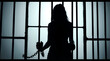 © Nadia - Woman Prisoner Silhouette, Portrait of Female Inmate behind Bars, Generative Ai