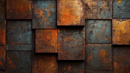 Poster - Background of rusty metal cubes forming a wall