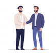 © Kamonwan - Two men shaking hands in a professional setting, symbolizing cooperation and agreement, with a simple and clean design.