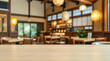 © Rhony - Empty wooden table with blurred Japanese restaurant interior background