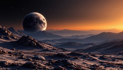 celestial event on a distant planet alien landscape digital art cosmic environment panoramic view sc
