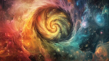 Wall Mural - A Colorful Swirling Nebula Forming a Central Spiral Galaxy