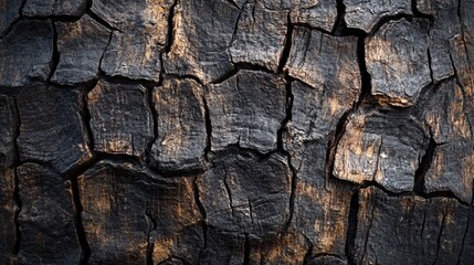 Aufkleber - Texture of burnt tree bark is revealing the damage after wildfire