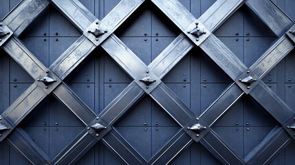 Poster - Metal door with steel plates forming a geometric pattern