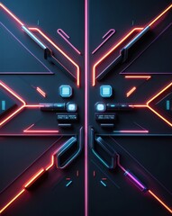 Aufkleber - Futuristic illuminated geometric design with neon light