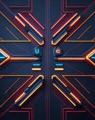 Aufkleber - Abstract futuristic design with neon glow lines forming intricate patterns on a dark surface
