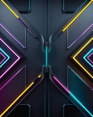 Aufkleber - A modern digital geometric neon light backdrop with unique design. Features futuristic neon light with different color light and geometric pattern
