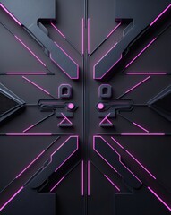 Aufkleber - geometric technology design with a striking combination of dark gray and neon pink lines