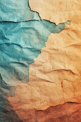 Poster - Crumpled paper texture showing a gradient of blue and brown tones