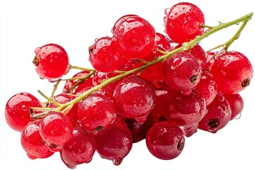 Wall Mural - Vibrant redcurrants glistening with refreshing water droplets isolated on white background