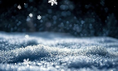 Wall Mural - Cinematic snow blowing across a dark background fading into distance made with Generative AI technology