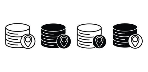 Location Database Icons Black and White Color Vector Design