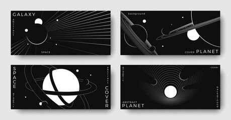 Wall Mural - set of abstract space astronomy horizontal backgrounds. line art galaxy, universe, planet, solar sys